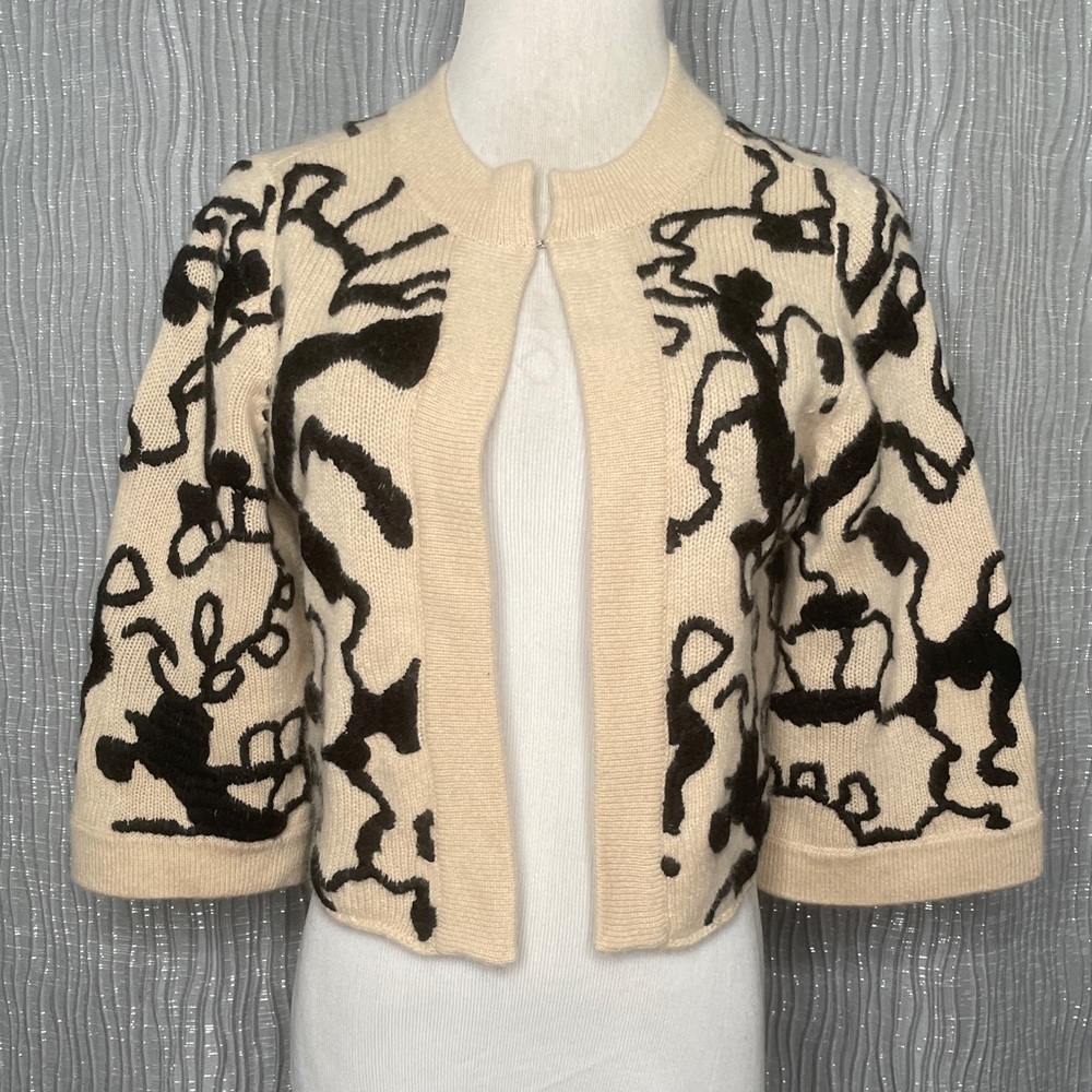 White + Warren Cashmere Abstract Crop Cardigan